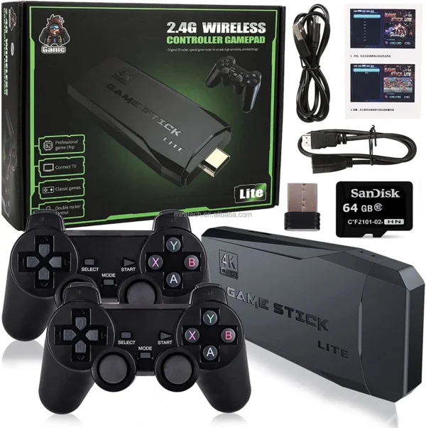 M8 TV game stick – 64GB, 20,000 games, 2 wireless controllers, 4K output